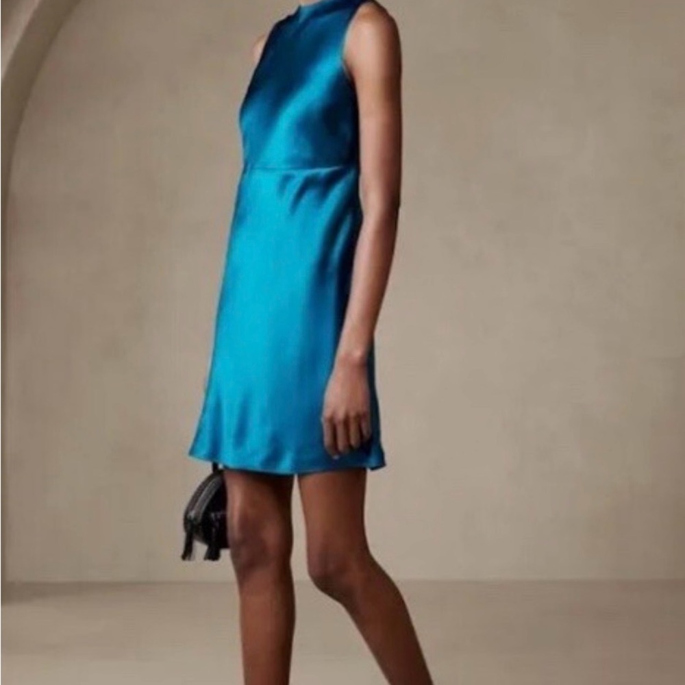 Banana Republic Teal Satin Sleeveless Mini Dress